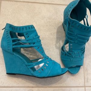 Turquoise wedge heels